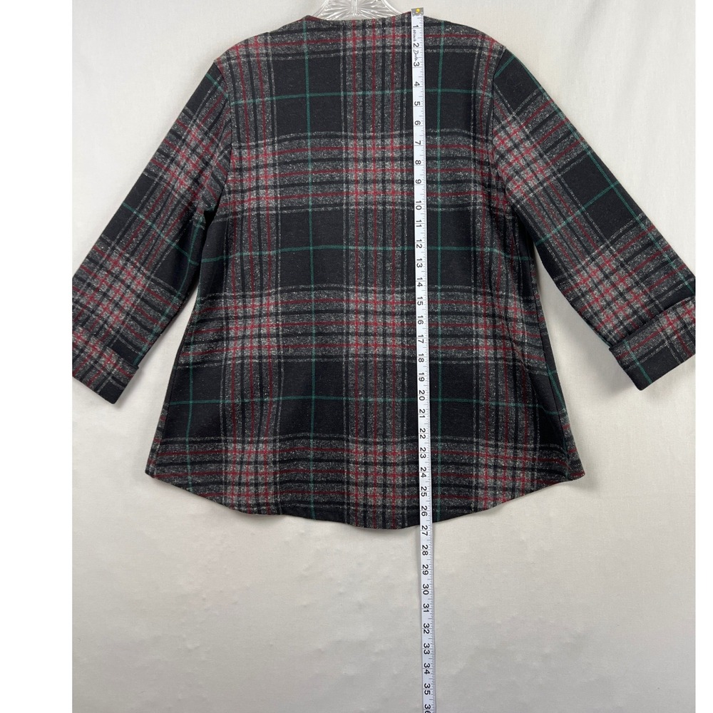 Parsley & Sage Plaid Cardigan Jacket Women S Asymmetrical Black Green 3/4 Sleeve - Picture 4 of 8